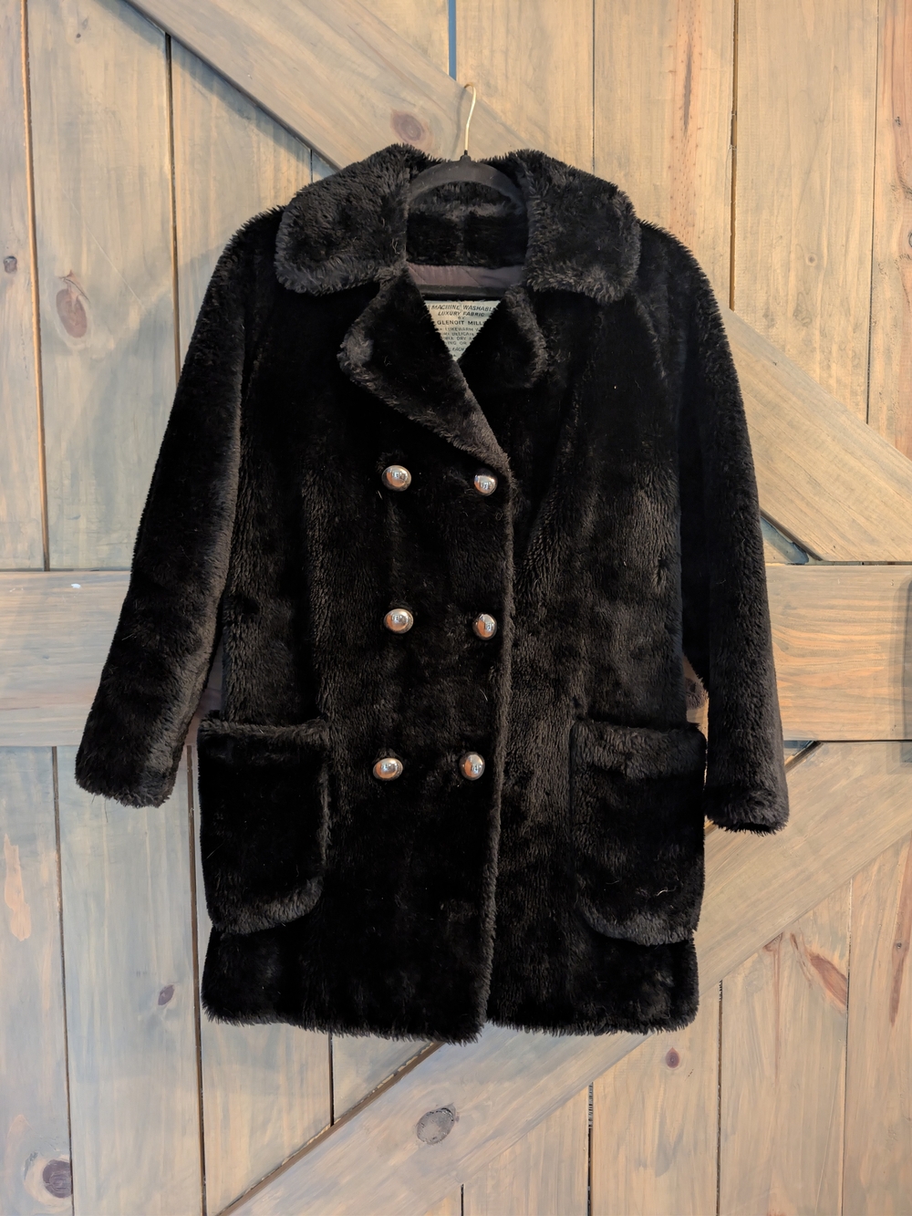 Vintage Faux Fur Double-breasted Black Coat Size Small